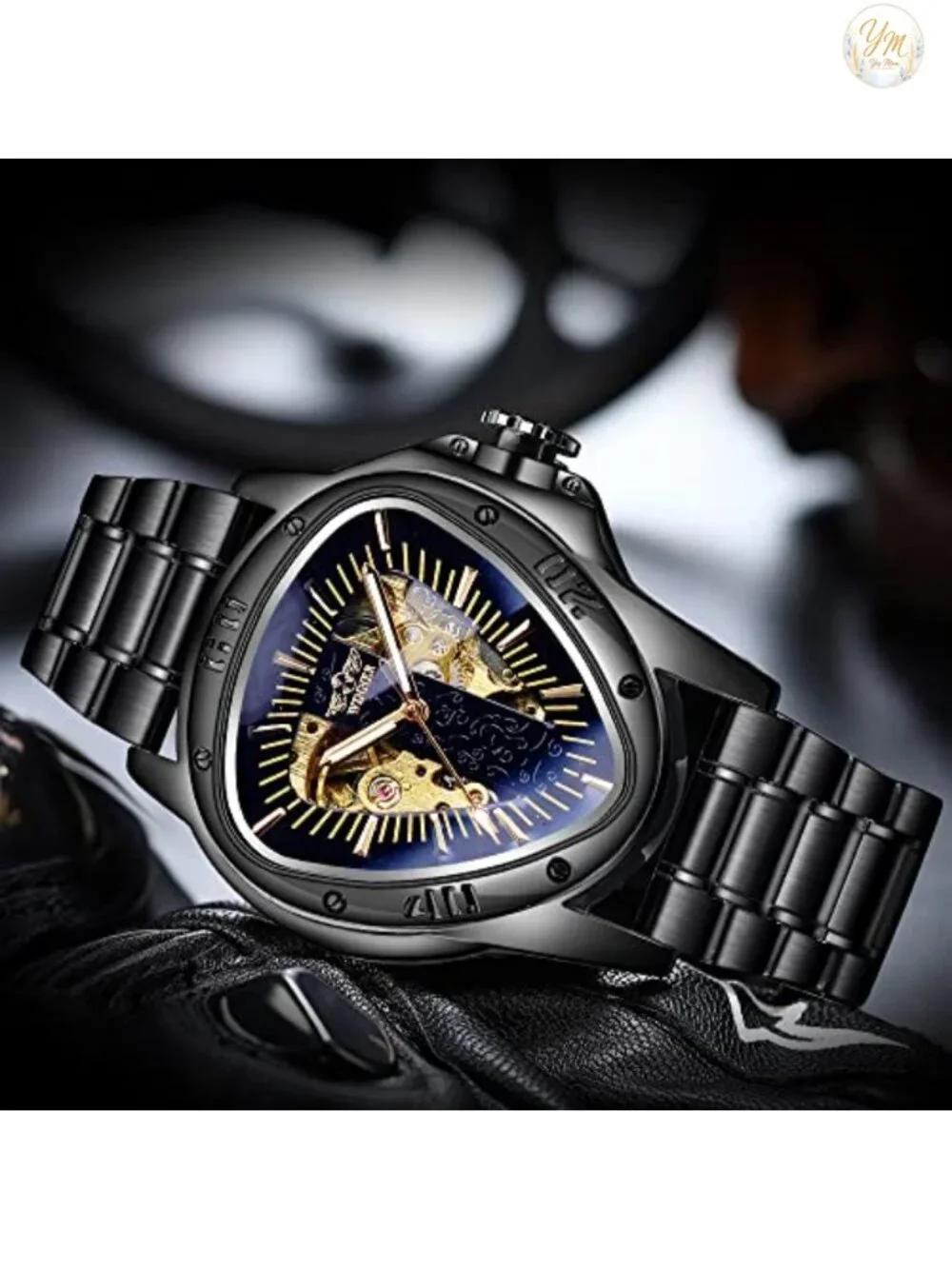 Men's Automatic Mechanical Watch, Skeleton Dial, Leather Strap, Racing Design
